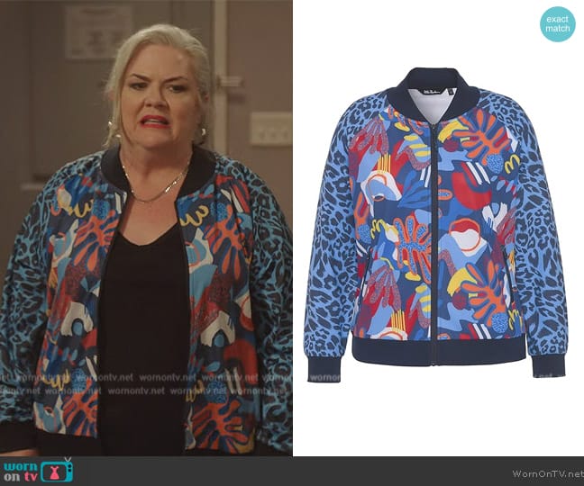 Ulla Popken Floral Bomer Jacket worn by Gloria McManus (Paula Pell) on Girls5eva