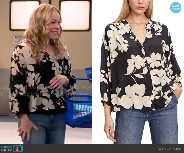 Kristen’s black and white floral blouse on Extended Family