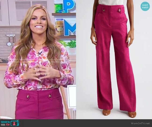 Veronica Beard Sunny Button Tab Linen Blend Wide Leg Pants in Wildberry worn by Alyssa Rivers on Good Morning America