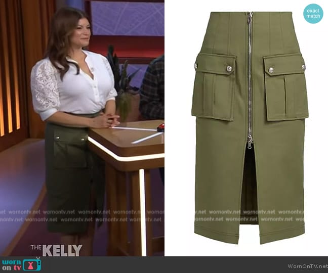 Veronica Beard Dallas Utility Midi-Skirt worn by Gail Simmon on The Kelly Clarkson Show