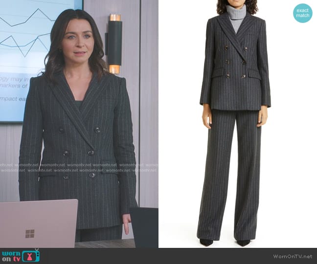 Veronica Beard Ellette Dickey Jacket and Tonelli Pants worn by Amelia Shepherd (Caterina Scorsone) on Greys Anatomy