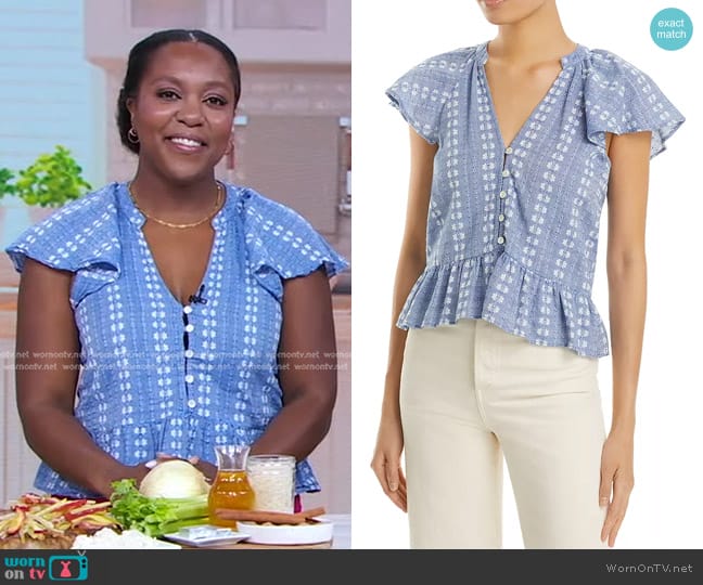 WornOnTV: Maya Feller’s blue embroidered ruffle top on Good Morning ...