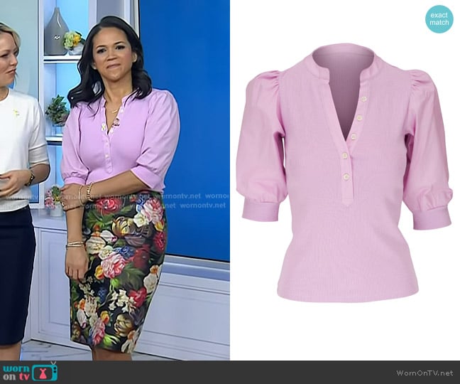Veronica Beard Coralee Top in Barely Orchid worn by Laura Jarrett on Today