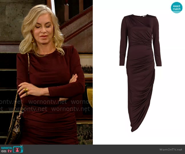 Veronica Beard Tristana Dress in Oxblood worn by Ashley Abbott (Eileen Davidson) on The Young and the Restless