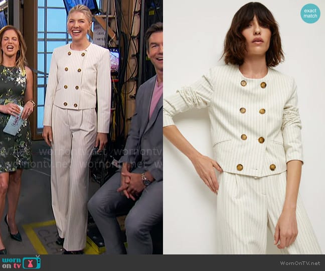 Veronica Beard Winslow Pinstripe Jacket worn by Amanda Kloots on The Talk