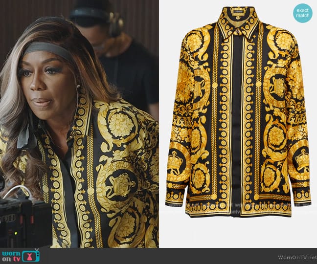 Versace Barocco silk twill shirt worn by Wendy Osefo on The Real Housewives of Potomac