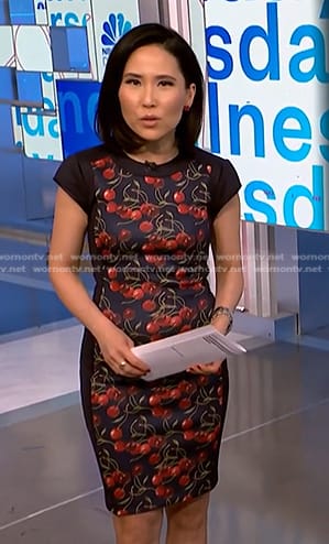 Vicky’s cherry print cap sleeve dress on NBC News Daily