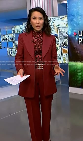 Vicky’s leopard top and red suit on NBC News Daily