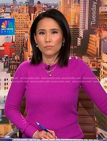 Vicky’s purple button shoulder sweater on NBC News Daily