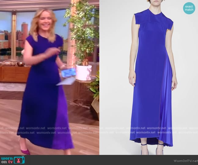 Victoria Beckham Cap Sleeve Midi Dress w/ Pleated Detail worn by Sara Haines on The View