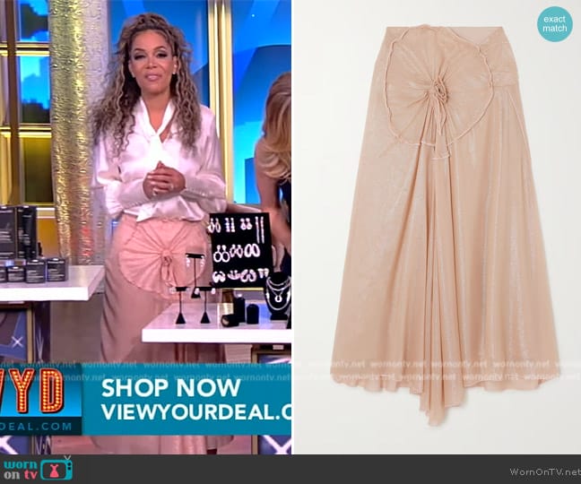 Victoria Beckham Draped appliquéd metallic tulle midi skirt worn by Sunny Hostin on The View