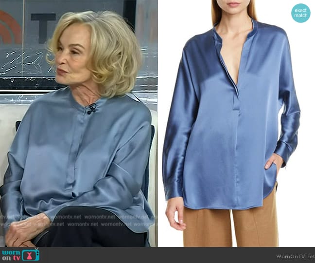 Vince Band Collar Silk Shirt worn by Jessica Lange on Today