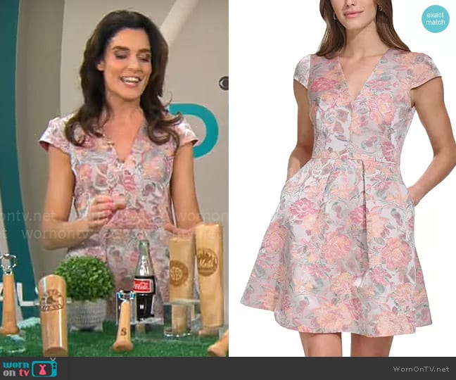 Vince Camuto Floral Jacquard Fit & Flare Dress worn by Adriane Kiss on CBS Mornings