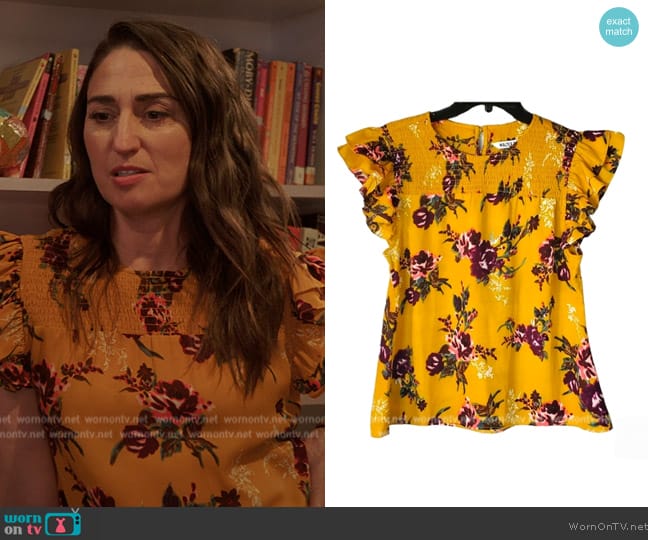 Walter Baker Floral Print Ruffle Top worn by Dawn Solano (Sara Bareilles) on Girls5eva