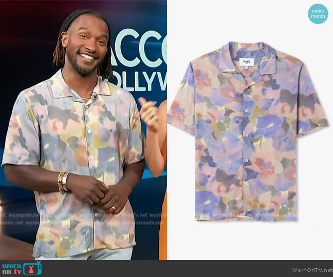 Wax London Didcot Short Sleeve Shirt in Botanic worn by Scott Evans on Access Hollywood