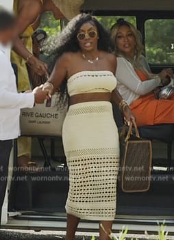 Wendy's crochet knit crop top and skirt on The Real Housewives of Potomac