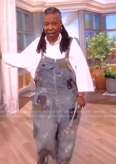 Whoopi’s denim patchwork overalls on The View