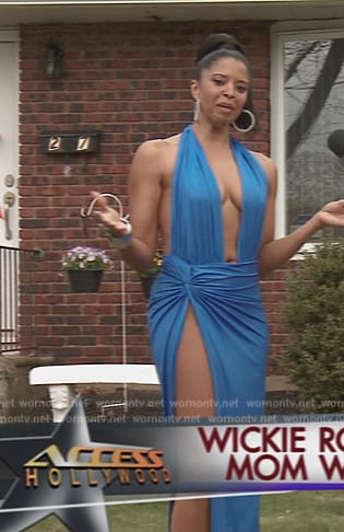 Wickie's blue leather plunging dress on Girls5eva