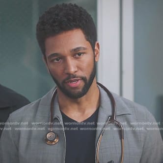 Winston’s grey plaid zip jacket on Greys Anatomy