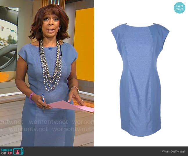 Worth Tweed Texture Paneled Tailored Lined Cap Sleeve Sheath Dress worn by Gayle King on CBS Mornings