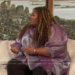 Yasmine’s purple metallic blouse on The Drew Barrymore Show