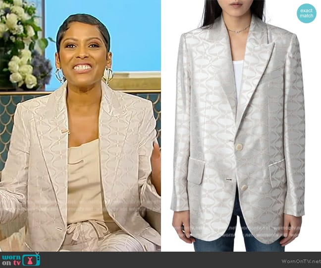 WornOnTV: Tamron’s beige printed blazer and pants on Tamron Hall Show ...