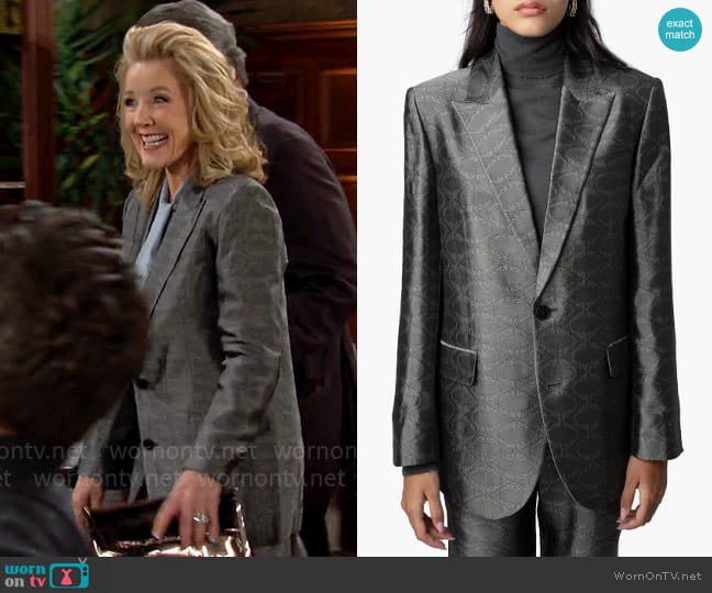 Zadig & Voltaire Vegy Jacquard Blazer in Anthracite worn by Nikki Reed Newman (Melody Thomas-Scott) on The Young and the Restless