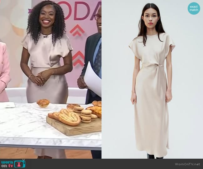 Zara Ruched Waist Satin Effect Midi Dress worn by Jamila Robinson on Today