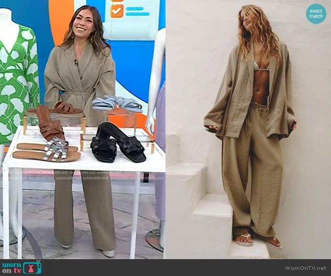 Zara Textured Wrap Kimono and Pajama Pants worn by Melissa Garcia on Today