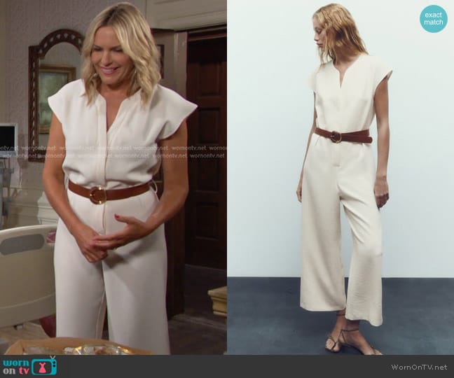 Zara Wide Jumpsuit with Belt worn by Nicole Walker (Arianne Zucker) on Days of our Lives