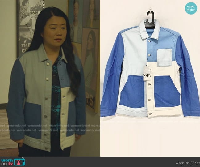 Zara Colorblock Denim Jacket worn by Alice Kwan (Sherry Cola) on Good Trouble