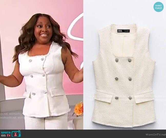 Zara White Embellished Button Vest worn by Sherri Shepherd on Sherri