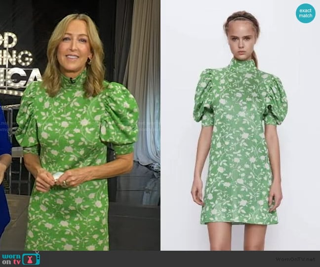 Zara Jacquard Dress in Green Ecru worn by Lara Spencer on Good Morning America