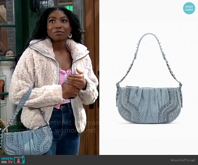 Zara Studded Denim Bag worn by Trina Robinson (Tabyana Ali) on General Hospital