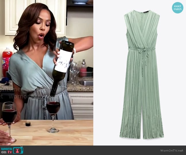 Zara Woven Belt Satin Effect Jumpsuit worn by Andrea Barnes (Kj Smith) on Tyler Perrys Sistas