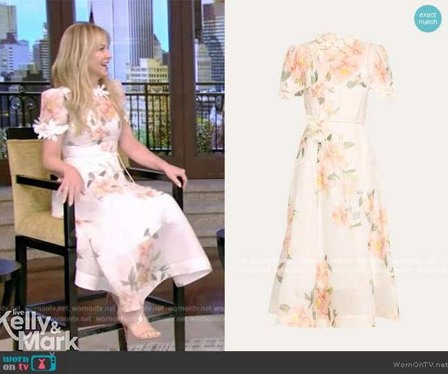 Zimmermann Natura Liftoff Flower Midi Dress worn by Jessica Capshaw on Live with Kelly and Mark