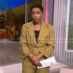 Zinhle’s yellow drawstring blazer and slit pants on NBC News Daily