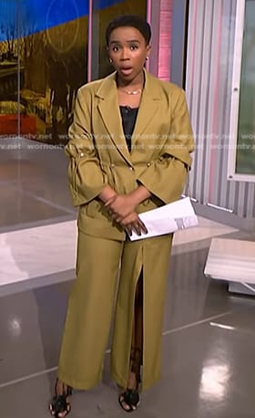 Zinhle’s yellow drawstring blazer and slit pants on NBC News Daily