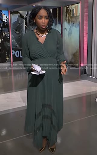 Zinhle’s green pleated handkerchief hem dress on NBC News Daily