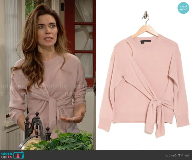 360 Cashmere Tulip Wrap Tie Front Cashmere Sweater worn by Victoria Newman (Amelia Heinle) on The Young and the Restless