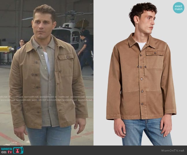 7 for All Mankind Military Overshirt in Sand worn by Tommy Kinard (Lou Ferrigno Jr.) on 9-1-1