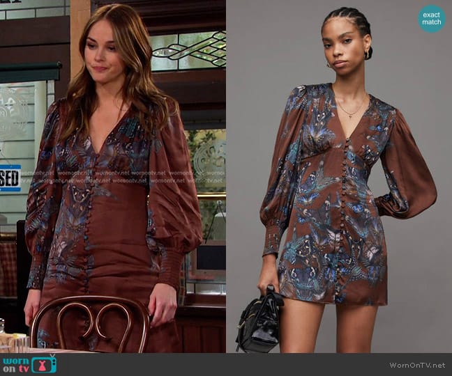 All Saints Auden Diana Butterfly Print Mini Dress worn by Stephanie Johnson (Abigail Klein) on Days of our Lives