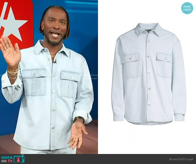 ATM Anthony Thomas Melillo Washed Denim Shirt Jacket in Light Denim worn by Scott Evans on Access Hollywood