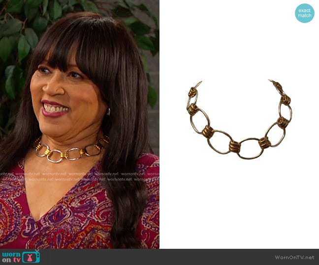 Ralph Lauren Two Tone Link Necklace worn by Paulina Price (Jackée Harry) on Days of our Lives