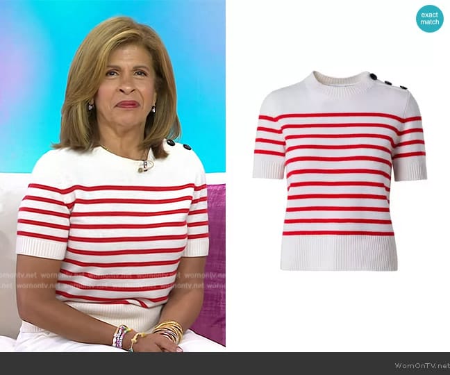 Akris Punto Striped Wool-Cashmere Short-Sleeve Sweater in Cream Red worn by Hoda Kotb on Today