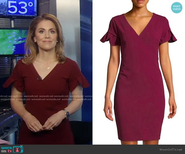 Alexia Admor Tulip Sleeve Dress in Burgundy worn by Raegan Medgie on Good Morning America