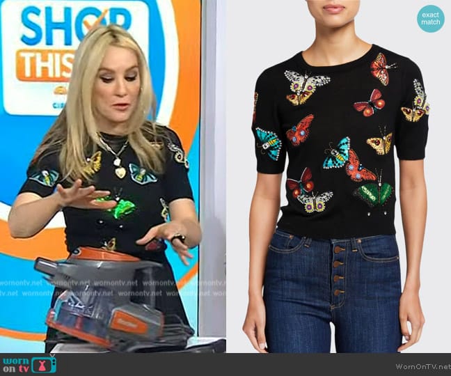 Alice + Olivia Ciara Butterfly-Embellished Short-Sleeve Sweater worn by Chassie Post on Today