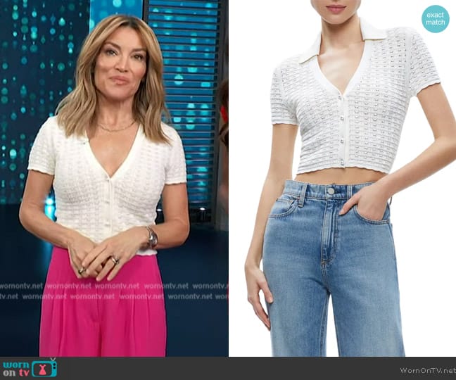 Alice and Olivia Linda Cropped Polo Top worn by Kit Hoover on Access Hollywood