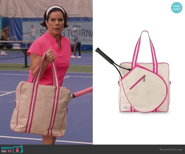 Ame & Lulu Hamptons Tennis Tour Bag in Pomegranate worn by Margaret Wright (Marcia Gay Harden) on So Help Me Todd