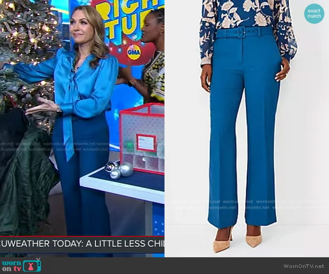 Ann Taylor The High Waist Belted Boot Cut Pant in Lavish Blue worn by Lori Bergamotto on Good Morning America